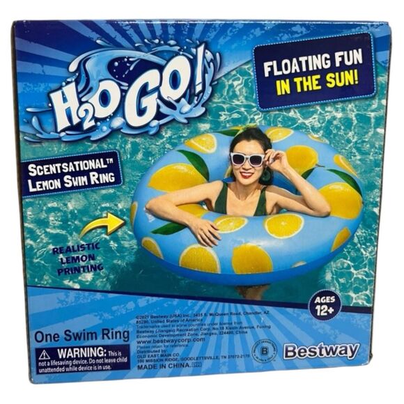 NEW Adult Pool Float Lemon Scented Swim Ring River Floating Tube Blue Cute - Picture 2 of 3